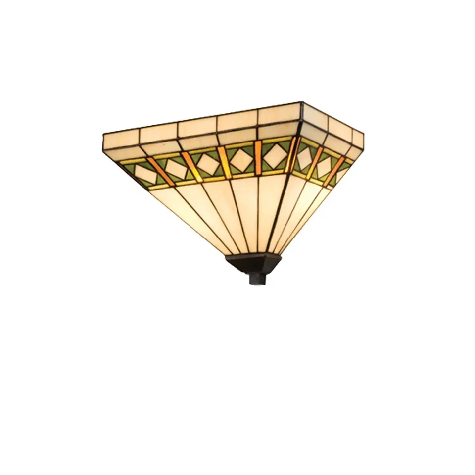 14"W Diamond Band Mission Wall Sconce AMBER;GREEN;BEIGE - Image 1 of 2