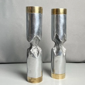PAIR David Marshall Desenos Candlesticks 2 Brutalist Casted Aluminum Brass - Picture 1 of 16