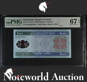 MAURITANIA 1000 Ouguiya 2014 P 19 Polymer Fancy S/N 2885599 UNC PMG 67 EPQ - Picture 1 of 4