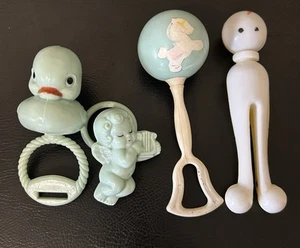 Vintage 1960s - Infant Baby Rattles - Lot of 4 Plastic Toys - Picture 1 of 5