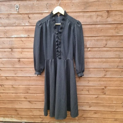 Vintage Berkertex Black Midi Dress Size UK 12  Polka Dot Ruffle Zip Closure - Image 1 of 4