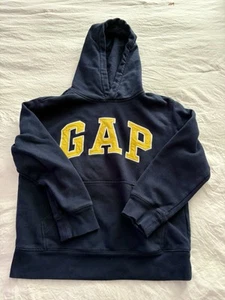 GAP KIDS Boys Pullover Hoodie Yellow GAP Logo with Pockets Navy Blue Size M - Picture 1 of 1