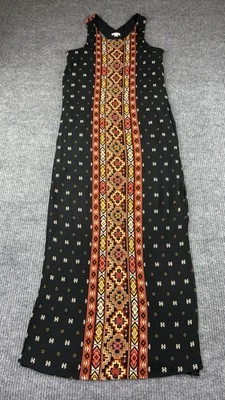 Maxi Vestido Boho Xhilaration Para Mujer Talla Grande Abertura Lateral Acanalado Negro, Naranja Foto 1 de 4