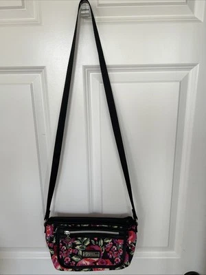 Lily Bloom Floral  Crossbody Shoulder Bag Black Pink/Green  Multi-Zipper - Image 1 of 4