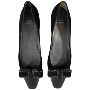 Stuart Weitzman Flats 8 N Black Suede Bow Slip On Square Toe Comfort Shoes - Picture 1 of 10