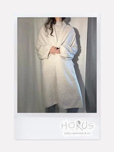 30% Cashmere & 70% Wool Stunning Nordic Melange Ivory Drape Long Coat Free size - Picture 1 of 20
