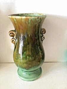 Vaso McCoy vintage vernice verde marrone dorato smaltata a goccia firmato "USA 594" - Foto 1 di 11