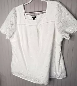 Talbots Womens TOP 3X Designer Boho Chic Lined Cotton Eyelet Embroidered NWOTS - Picture 1 of 12