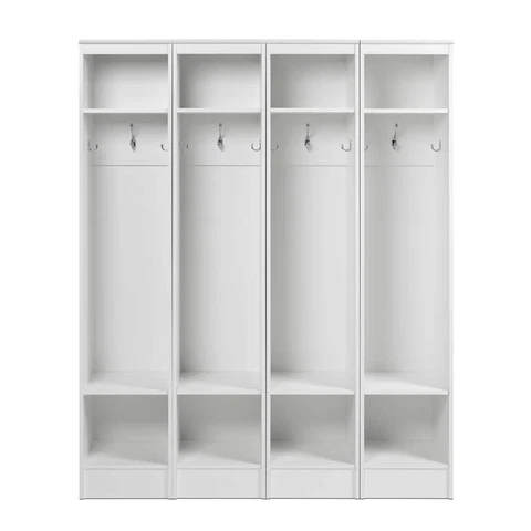 Prepac Hall Tree 72.50"X59"X15.5" Adjustable Shelves+Hooks+Wood White (Set Of 4) Cover