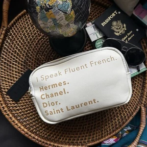 LA Trading Co. “I Speak Fluent French” Couture Cream Sling Bag New with Tags - Picture 1 of 7