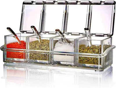 4-Piece Condiment Containers with Lids – Clear Acrylic Spice Containers for Salt - Image 1 of 4