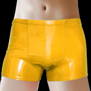 Mens Hot Pants Wet Look Latex PVC Leather Shorts Pouch Boxer Briefs Clubwear