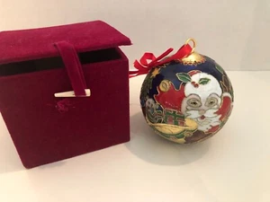 Cloisonne Santa Sleigh Reindeer Round Ornament with Box VGC - Picture 1 of 11