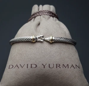 David Yurman 4mm Cable Classic Buckle Bracelet with 18K Gold Size Medium - Picture 1 of 6
