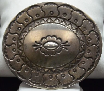 Hermosa hebilla de cinturón ovalada de plata de ley #FMU622 Foto 1 de 4