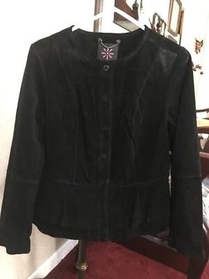 Isaac Mizrahi Live! Jaqueta de campo feminina de camurça preta tamanho 6 - Imagem 1 de 4