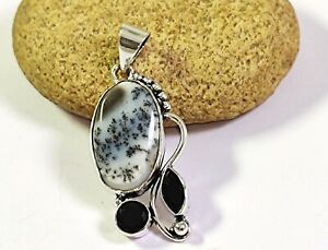 Natural Dendrite Opal Black Onyx Gemstone Fashion Jewelry Silver Pendant P-1906