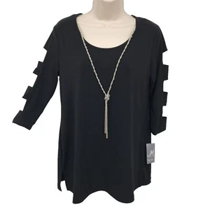 Neu mit Etikett JM Collection Damen schwarz Cut-Out Cold Shoulder U-Ausschnitt Tunika Top Größe S - Bild 1 von 8