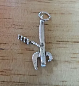 Sterling Silver 3D 27x9mm Movable Can Opener Cork Screw Charm - Picture 1 of 4