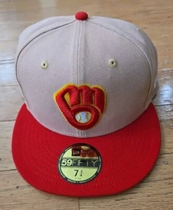 NWT New Era 59FIFTY Milwaukee Brewers Putty Pack Fitted Hat Size 7 3/4 - Picture 1 of 12