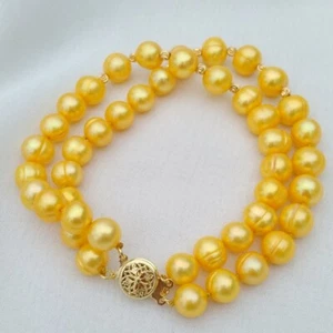 Double Strand 7.5-8" Natural South Sea 8-9mm Yellow Pearl Bracelet 14K Gold P - Picture 1 of 6
