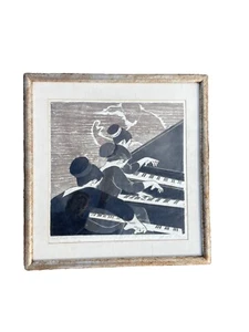 Lila Oliver Asher, Piano Concerto, 1972, woodcut Linocut 18/20 Framed - Picture 1 of 6