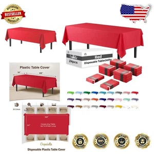 Versatile 24-Piece Rectangle Plastic Tablecloths - Perfect for All Occasions - Picture 1 of 8