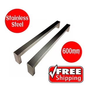 ENTRANCE DOOR HANDLE PULL SET STAINLESS STEEL 600mm LONG SATIN FINISH SQUARE - Picture 1 of 10