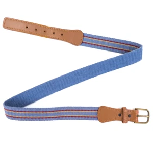 Steel Blue w/ Red & Yellow Stripe Canvas & Leather Surcingle Belt Approx: US 32 - Picture 1 of 7