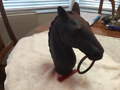 Старинный тяжелый чугунный топпер для конской головы / сцепного устройства с кольцом 3-1/2 дюйма - Изображение 1 из 4