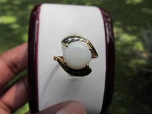 Vintage 10k Solid Yellow Gold Opal Ring 10mm Large Opal Stone Size 6 Birth Stone - Picture 1 of 11