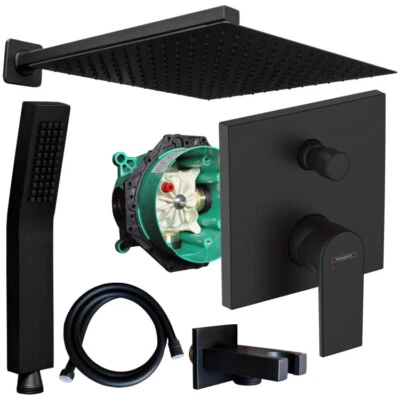 HANSGROHE UND JOWI SONDERPOSTEN: Hansgrohe Duscharmatur Vernis Unterputz Regendusche, Mattschwarz