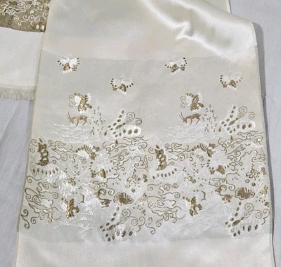 Saks Fifth Avenue Vintage Bufanda Corta Envoltura Jaquard Satén Dorado Mariposas Cabras Foto 1 de 4