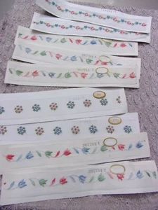 9 antique embroidery sample strips floral design vintage sewing trim textile~ - Picture 1 of 12