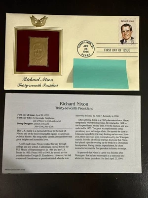 Richard Nixon Thirty-Seventh President 22k Gold & First Day of Issue US Stamps - Image 1 of 4