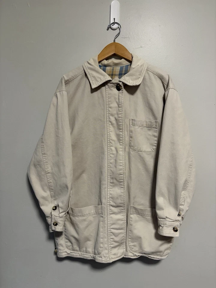 Abrigo de Granero Vintage Años 90 St John Bay Tareas Franela Forrado Pana Cuello Mediano Foto 1 de 4