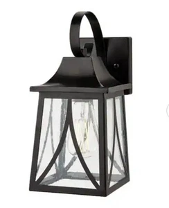 Hampton Bay Drackert 13" 1-Light Flat Black Hardwired Outdoor Wall Light Lantern - Picture 1 of 4