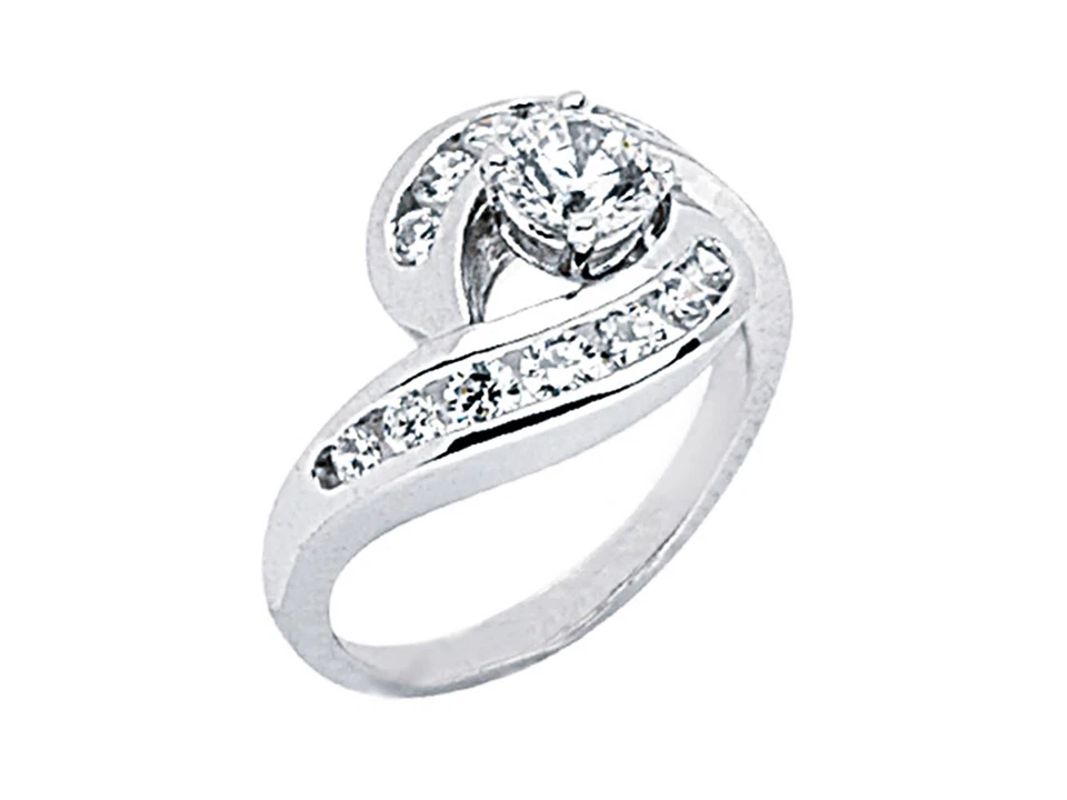 天然 1.00 克拉圆形钻石漩涡订婚戒指 925 纯银 — 第 1/3 张图片