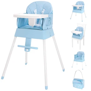 5-in-1 Faltbarer Baby Hochstuhl Kleinkind Sitzerhöhung mit Tablett & Gurt Blau - Bild 1 von 11
