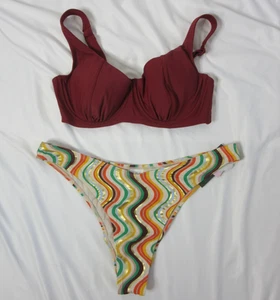 Kona Sol and wild fable 2 Piece Bikini Burnt Orange Green Gold Size XL D/DD NWT - Picture 1 of 7