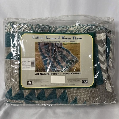 Sonoma Cotton Jacquard Woven Throw NATIVE Blanket 46x67 Green Beige USA NEW - Image 1 of 4