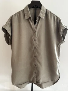 Quince Vintage Wash Tencel Camp Shirt Sz S Olive Green Oversized Button Down Top - Picture 1 of 9