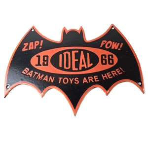 Vintage Batman Toys Sign - Batman Robin Ideal 1966 Comic Porcelain Gas Pump Sign - Picture 1 of 14