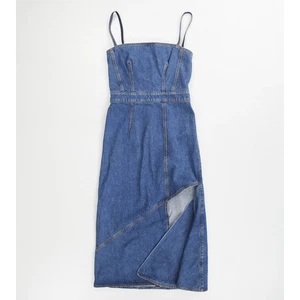 Alexander McQueen Blue Denim A Line Midi Dress Square Neck Sleeveless 40 RRP1525 - Picture 1 of 9