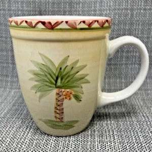 Single Gibson Designs Coffee Cup Mug PALM BAY Tree Motif Yellow Green - Picture 1 of 7