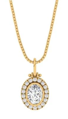 Round Oval Diamond Cluster Pendant Necklace I1 K 1.32 Ct 14K Yellow Gold 0.78In - Image 1 of 4