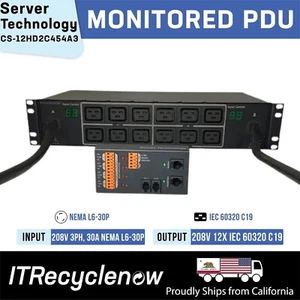 NEMA L6-30P Smart PDU 12x C19 3Ph 208V 10kW Server Technology 2U 30A PIPS - Picture 1 of 12