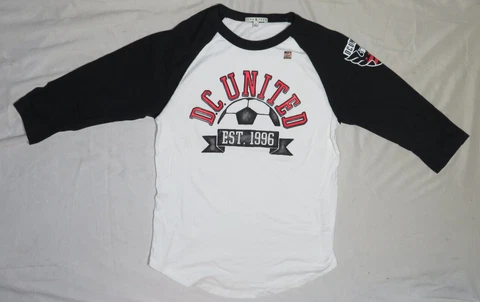 DC UNITED MENS SHIRT WHITE SMALL S JUNK FOOD TEE 3/4 SLEEVE RAGLAN SOCCER NEW Cover