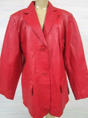 Chaqueta de Cuero Roja Chadwicks Talla Grande 20W Longitud Media Cierre de Botones NUEVA Foto 1 de 4