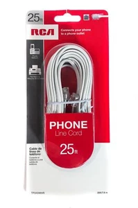 25 Ft Phone Line Cord RCA TP243WHR White Phone Line Cord Lifetime Warranty - Picture 1 of 4